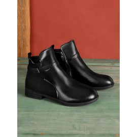 Vintage Round Toe Chunky Heel Casual Short Boots