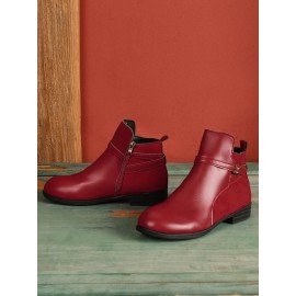 Vintage Round Toe Chunky Heel Casual Short Boots
