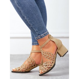 Ladies Elegant Cutout Open Toe Block Heel Sandals
