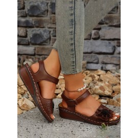 Retro casual three-dimensional flower hollow breathable wedge sandals