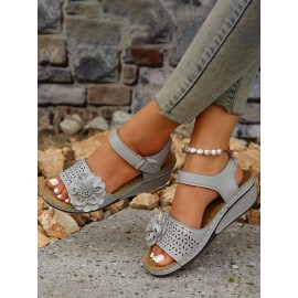 Retro casual three-dimensional flower hollow breathable wedge sandals