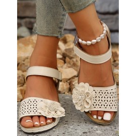 Retro casual three-dimensional flower hollow breathable wedge sandals