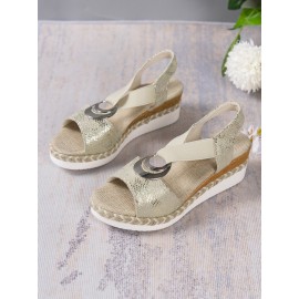 Vacation Leopard Breathable Slip On Block Heel Espadrille Sandals Metal