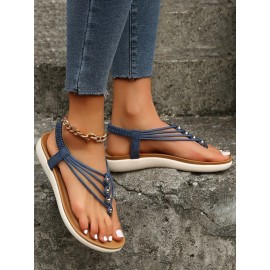 Beaded Thin Strap Bohemian Thong Sandals