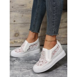 Flower Embroidery Detail Hidden Heeled Shoes