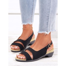 Solid Color Vintage Casual Chunky Heel Sandals