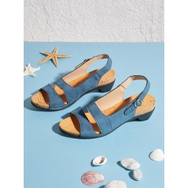 Solid Color Vintage Casual Chunky Heel Sandals