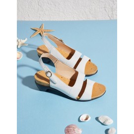 Solid Color Vintage Casual Chunky Heel Sandals