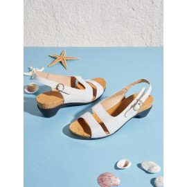 Solid Color Vintage Casual Chunky Heel Sandals