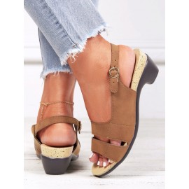 Solid Color Vintage Casual Chunky Heel Sandals