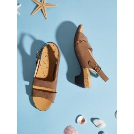 Solid Color Vintage Casual Chunky Heel Sandals