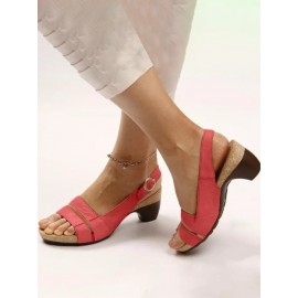 Solid Color Vintage Casual Chunky Heel Sandals
