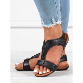 Retro Solid Color Casual Velcro Portable Sandals