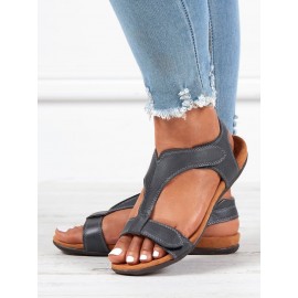 Retro Solid Color Casual Velcro Portable Sandals
