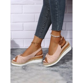 Bow Weave Fish Mouth Wedge Sandals