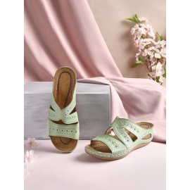 Floral Embroidered Cutout Boho Casual Wedge Slides