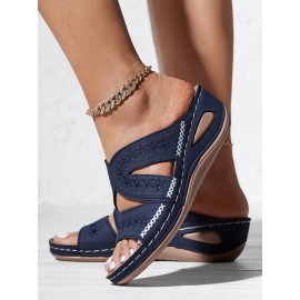 Floral Embroidered Cutout Boho Casual Wedge Slides