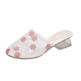 Mesh Fabric Floral Summer Slide Sandals