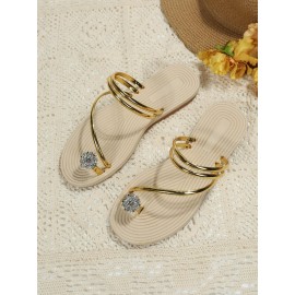 Rhinestone Thin Strip Woven Two-Wear Sandals