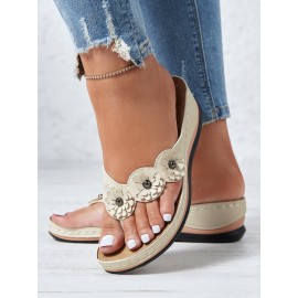 Vintage Floral Casual Wedge Flip-Flops