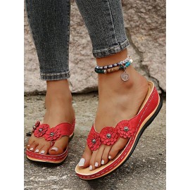 Vintage Floral Casual Wedge Flip-Flops