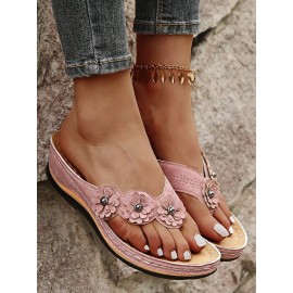 Vintage Floral Casual Wedge Flip-Flops