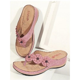 Vintage Floral Casual Wedge Flip-Flops