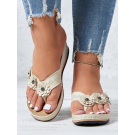 Vintage Floral Casual Wedge Flip-Flops