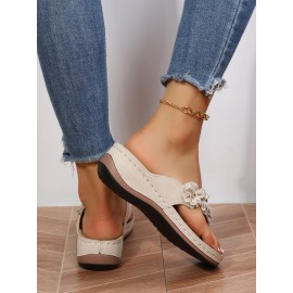 Vintage Floral Casual Wedge Flip-Flops