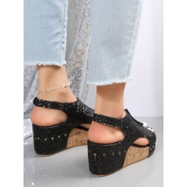 Glitter Glitter Platform Wedge Peep Toe Sandals