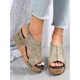 Glitter Glitter Platform Wedge Peep Toe Sandals