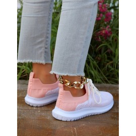 Sports Color Block Breathable Lace-Up Flat Heel Fly Woven Shoes