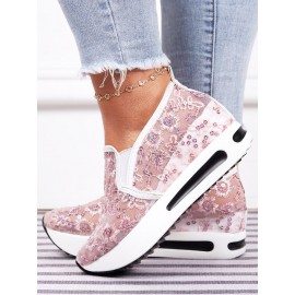 Breathable Floral Embroidery Slip-on Muffin Sneakers
