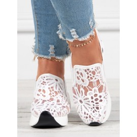 Floral Embroidered Mesh Paneled Slip-On Wedge Sneakers