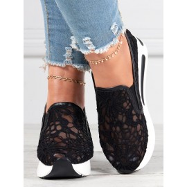 Floral Embroidered Mesh Paneled Slip-On Wedge Sneakers