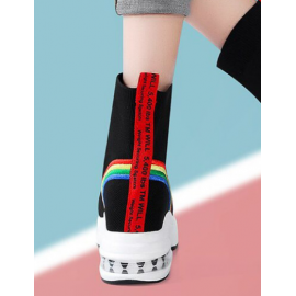 Casual Color Block Slip On Block Heel Fly Woven Shoes