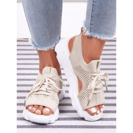 Breathable Hollow Out Lace Up Front Slip On Sports Sandals