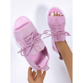 Breathable Hollow Out Lace Up Front Slip On Sports Sandals