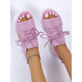Breathable Hollow Out Lace Up Front Slip On Sports Sandals