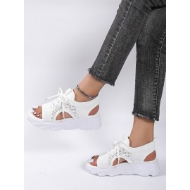 Breathable Hollow Out Lace Up Front Slip On Sports Sandals