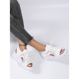 Breathable Hollow Out Lace Up Front Slip On Sports Sandals