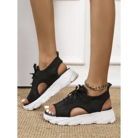 Breathable Hollow Out Lace Up Front Slip On Sports Sandals