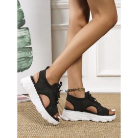 Breathable Hollow Out Lace Up Front Slip On Sports Sandals