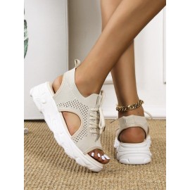 Breathable Hollow Out Lace Up Front Slip On Sports Sandals