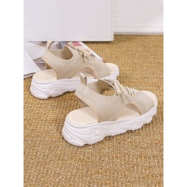 Breathable Hollow Out Lace Up Front Slip On Sports Sandals