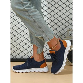 Sports Plain Breathable Lace-Up Flat Heel Fly Woven Shoes