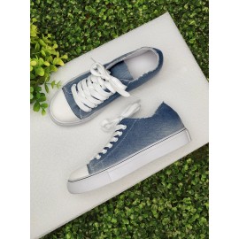 Women Breathable Flat Heel Canvas Lace-Up Shallow Shoes Casual EVA Canvas Shoes