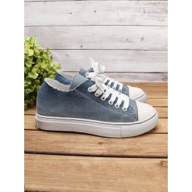 Women Breathable Flat Heel Canvas Lace-Up Shallow Shoes Casual EVA Canvas Shoes