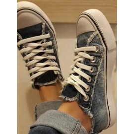 Women Breathable Flat Heel Canvas Lace-Up Shallow Shoes Casual EVA Canvas Shoes