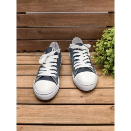 Women Breathable Flat Heel Canvas Lace-Up Shallow Shoes Casual EVA Canvas Shoes